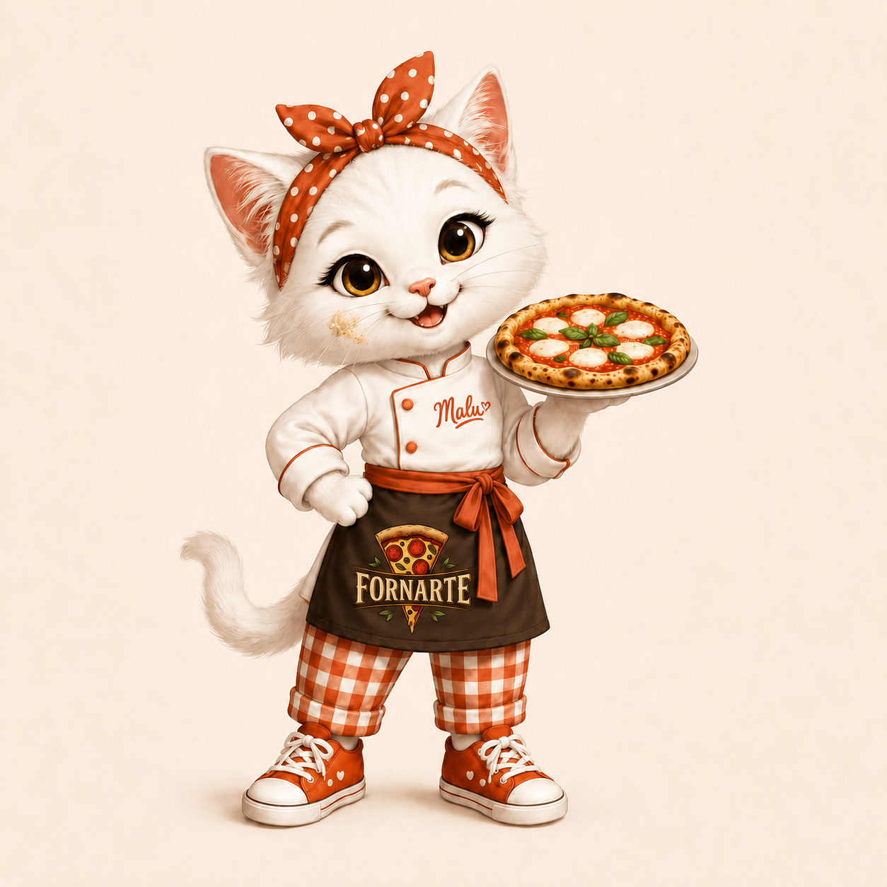 Malu da Fornarte Kids segurando uma pizza